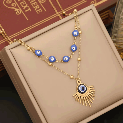 Evil Eye Gold Necklace and Earring Set