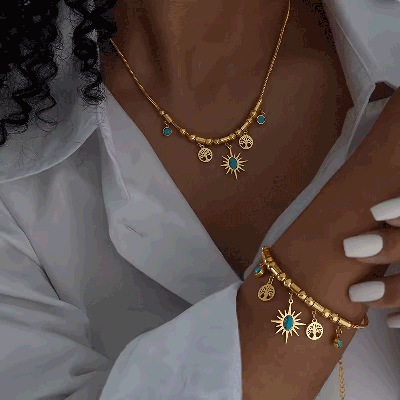 Celestial Charm Gold Necklace and Bracelet Set