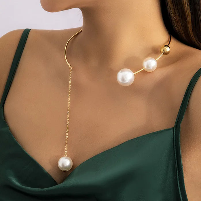 Elegant Pearl Cascade Choker Necklace and Earring Set