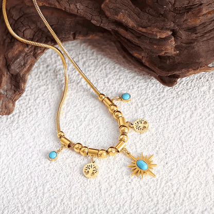 Celestial Charm Gold Necklace and Bracelet Set