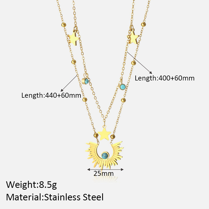 Anti-Tarnish Celestial Charm with Sun Rays Gold-Plated Necklace and Earrings Set