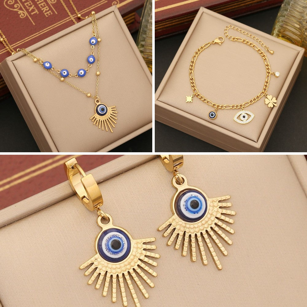 Evil Eye Gold Necklace and Earring Set