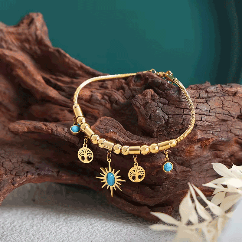 Celestial Charm Gold Necklace and Bracelet Set