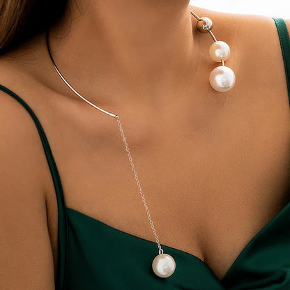 Elegant Pearl Cascade Choker Necklace and Earring Set