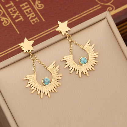 Anti-Tarnish Celestial Charm with Sun Rays Gold-Plated Necklace and Earrings Set