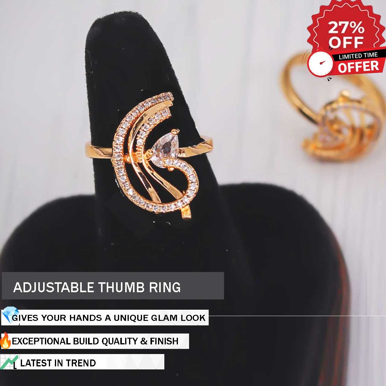 GOLD & DIAMOND HELENA THUMB RING (ADJUSTABLE RING)