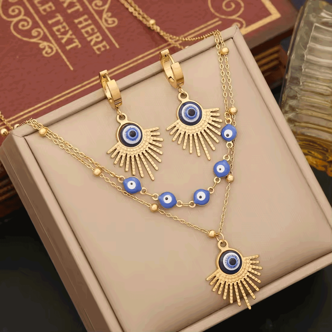 Evil Eye Gold Necklace and Earring Set